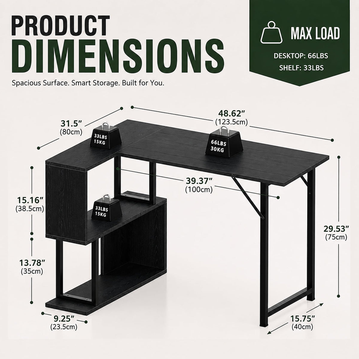 L-Shaped Computer Desk with Storage Shelves