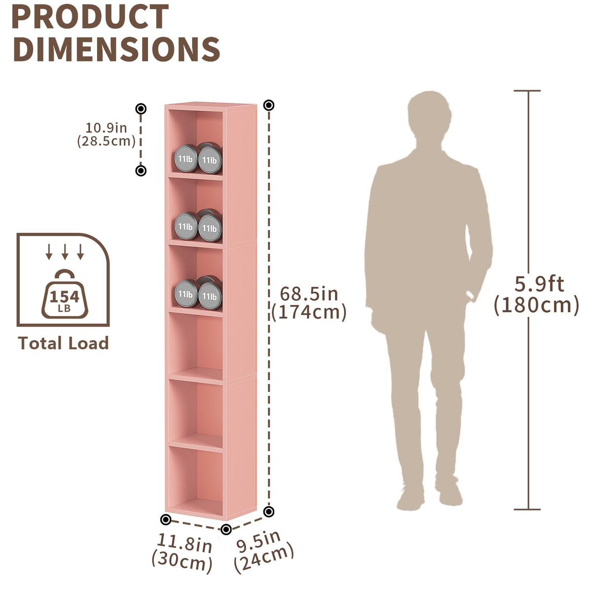 6-Tier Tall Narrow Bookshelf