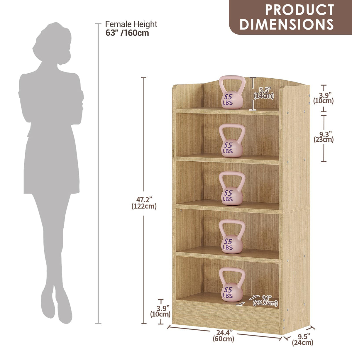5-Tier Open Bookcase with Storage Shelves