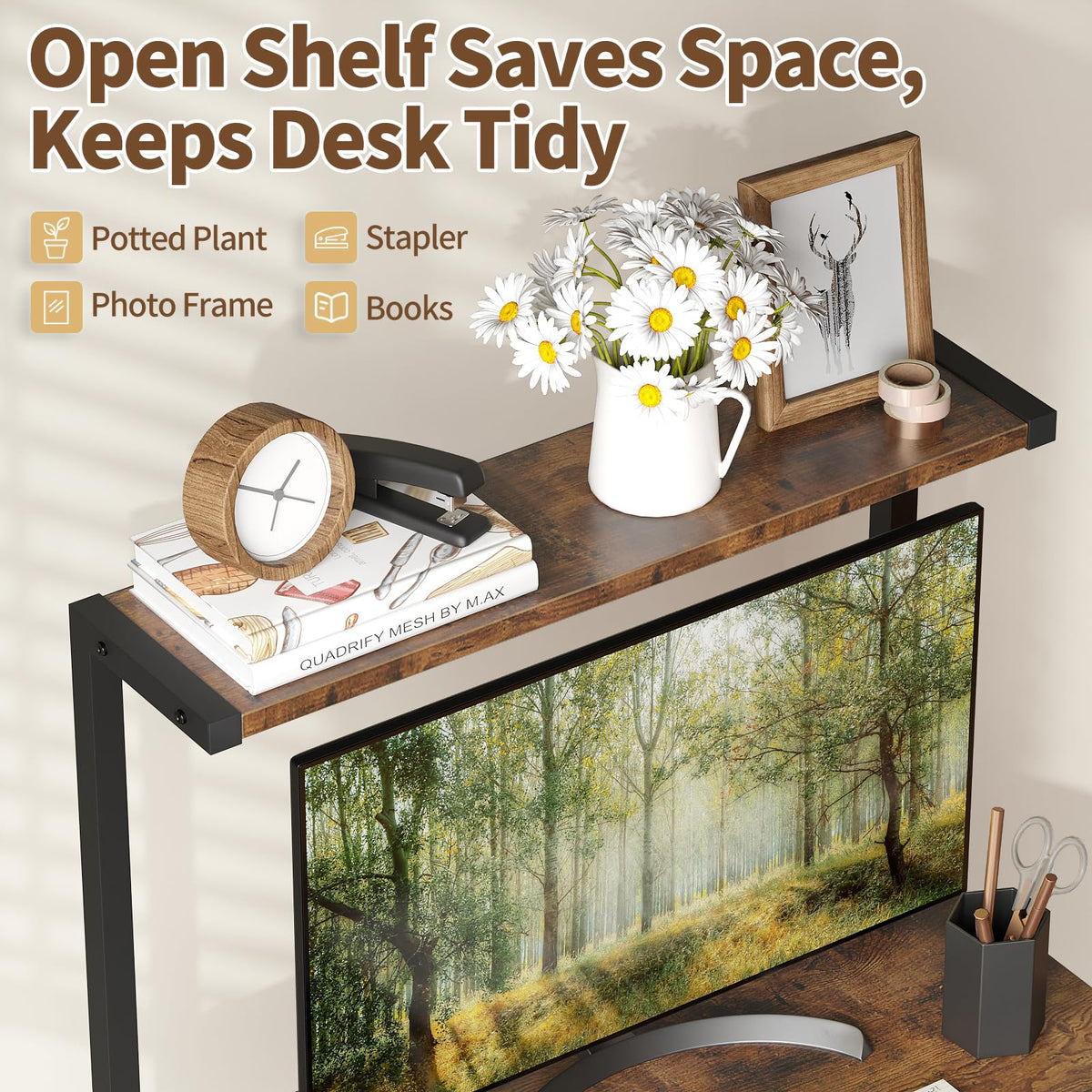 Industrial Computer Desk with Keyboard Tray and Storage Shelves