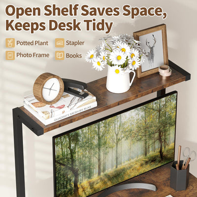 Industrial Computer Desk with Keyboard Tray and Storage Shelves