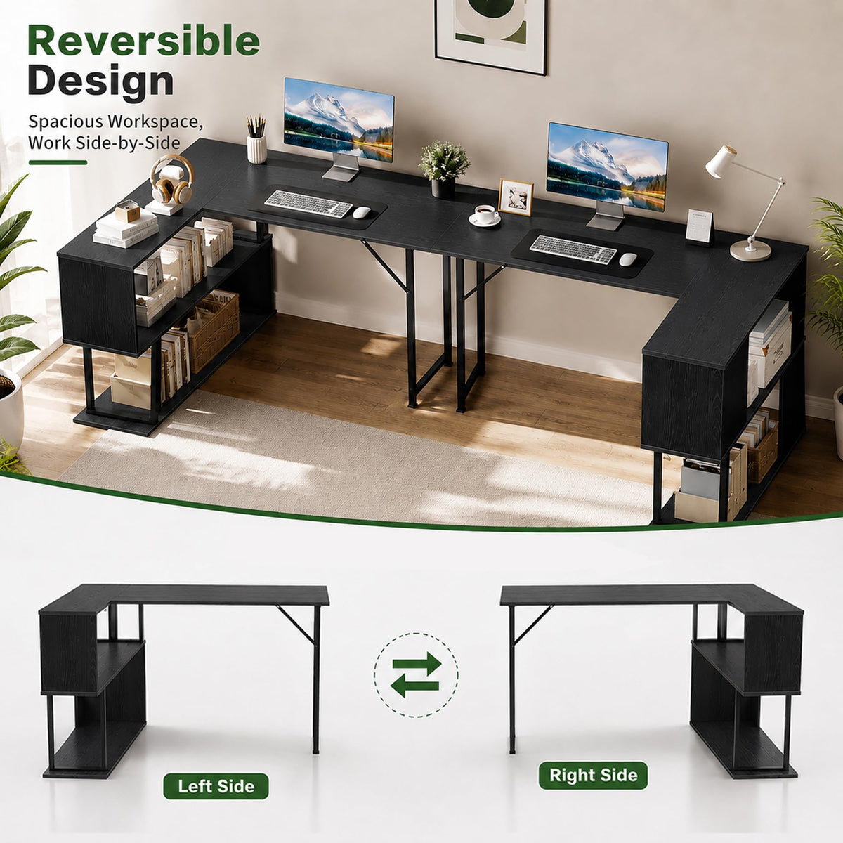 L-Shaped Computer Desk with Storage Shelves