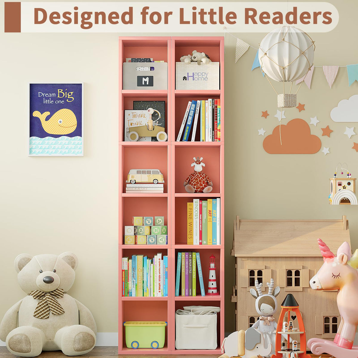 6-Tier Tall Narrow Bookshelf