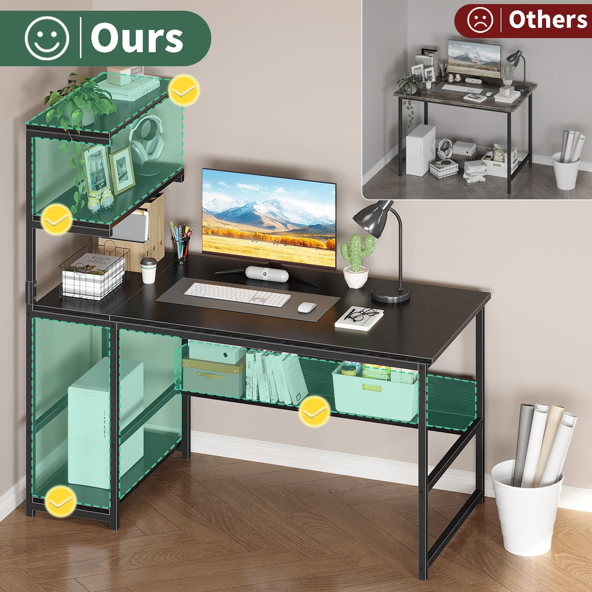 Computer Desk with 4-Tier Bookshelf for Home Office