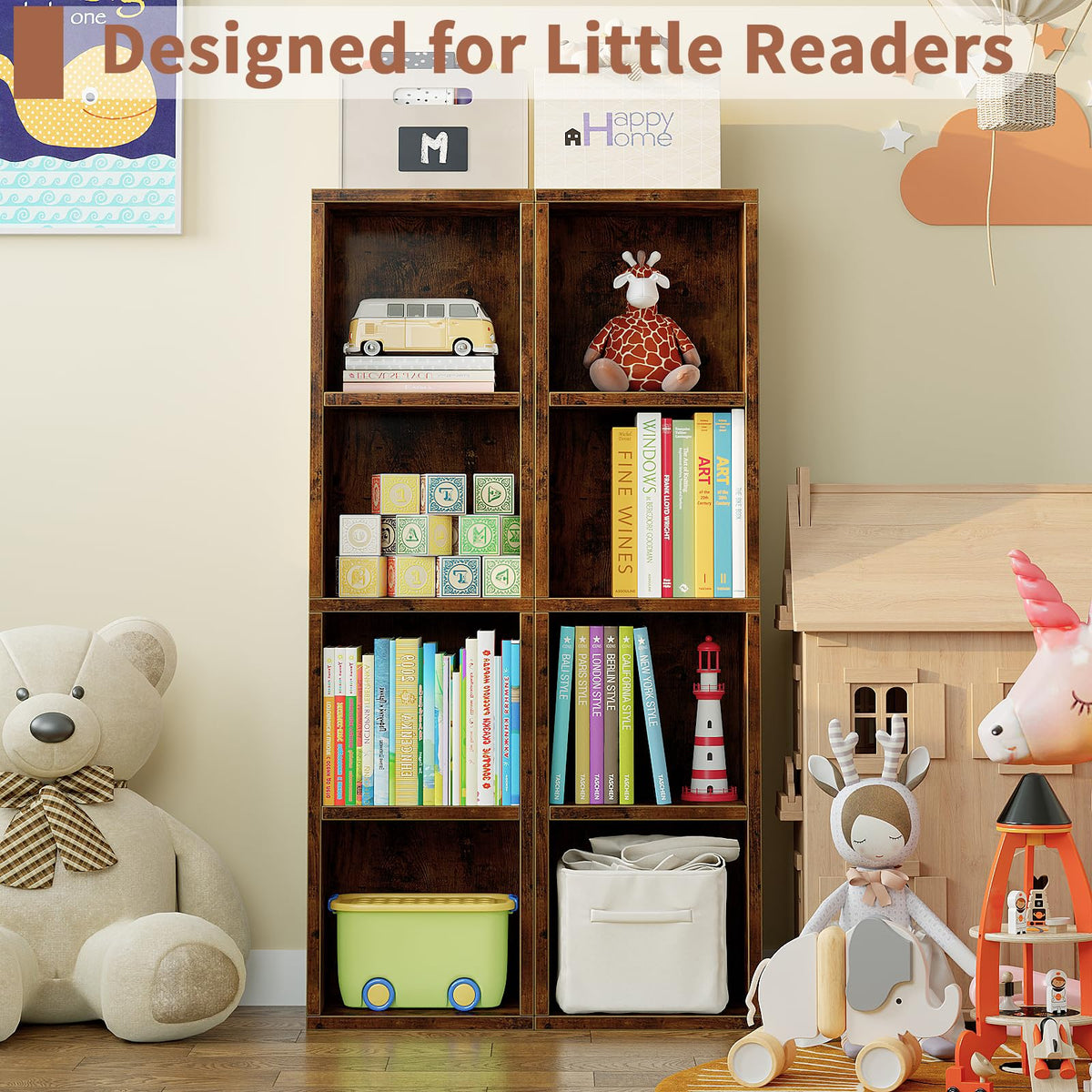 4-Tier Narrow Bookshelf, Tall Slim Cube Bookcase for Small Spaces