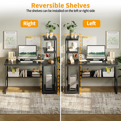 Computer Desk with 4-Tier Bookshelf for Home Office