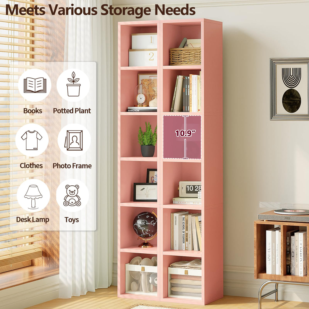 6-Tier Tall Narrow Bookshelf