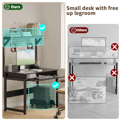 Compact Computer Desk with Hutch, Keyboard Tray and Storage Shelves
