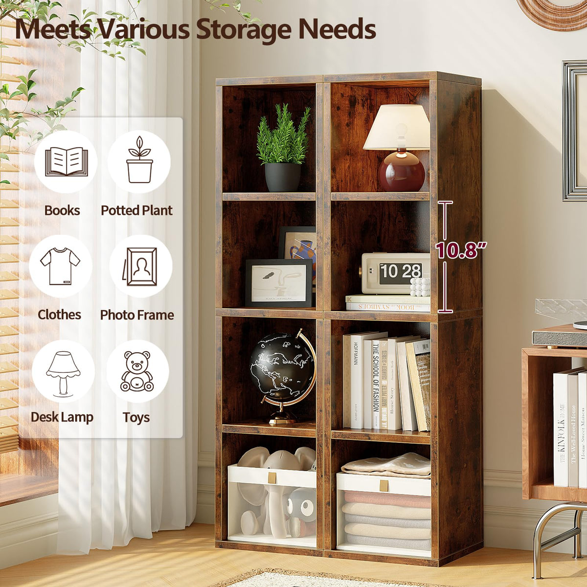 4-Tier Narrow Bookshelf, Tall Slim Cube Bookcase for Small Spaces