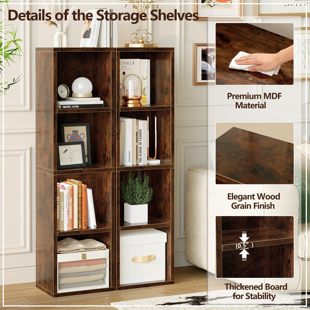 4-Tier Narrow Bookshelf, Tall Slim Cube Bookcase for Small Spaces