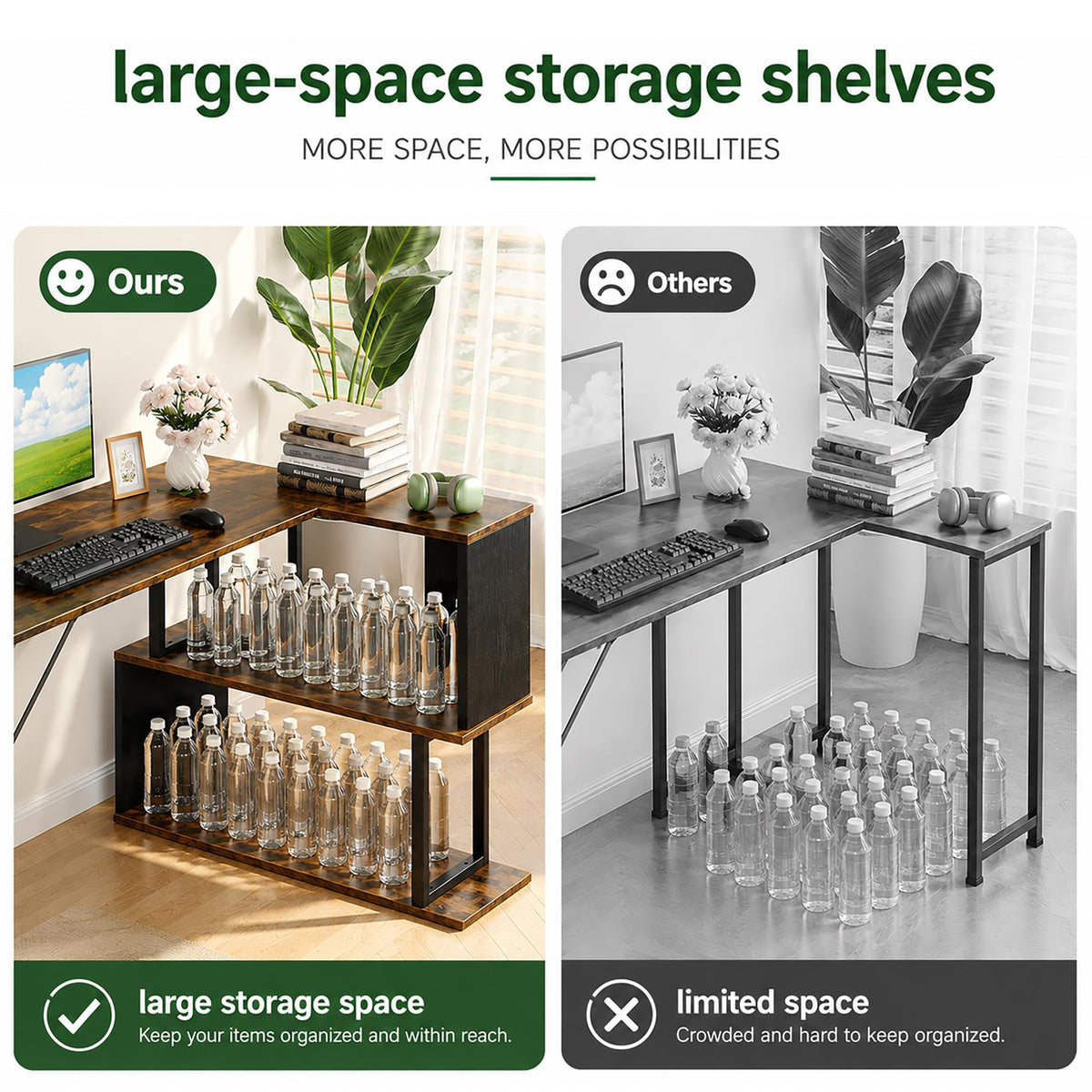 L-Shaped Computer Desk with Storage Shelves