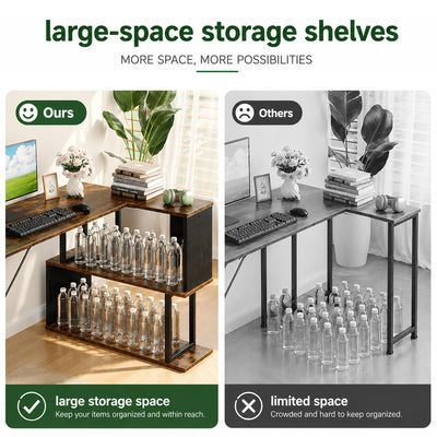 L-Shaped Computer Desk with Storage Shelves