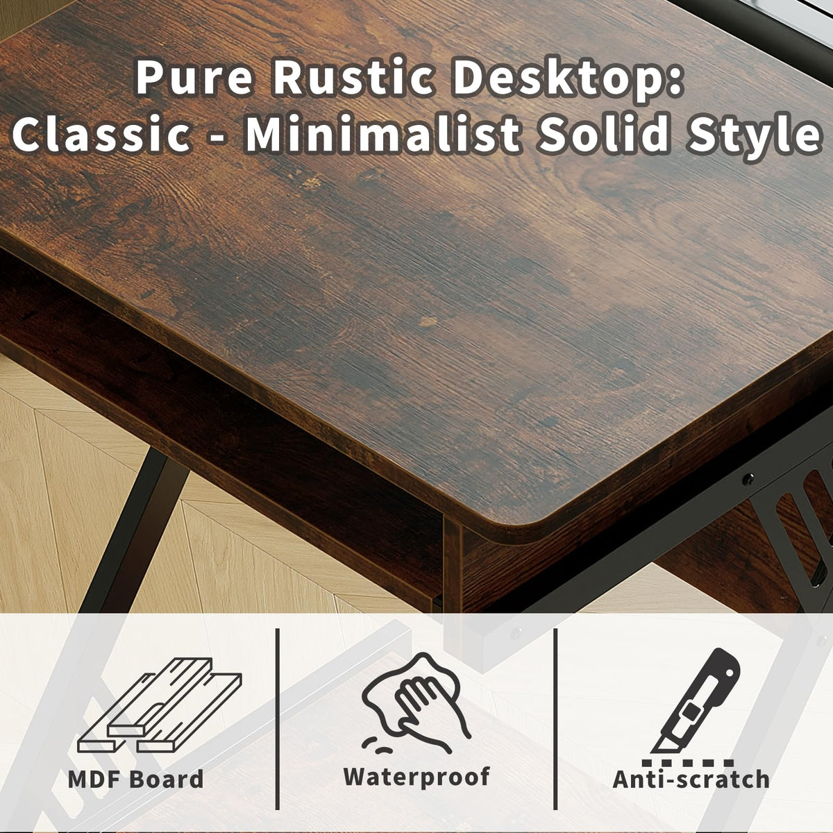 Rolling Computer Desk with Keyboard Tray and Storage Shelves