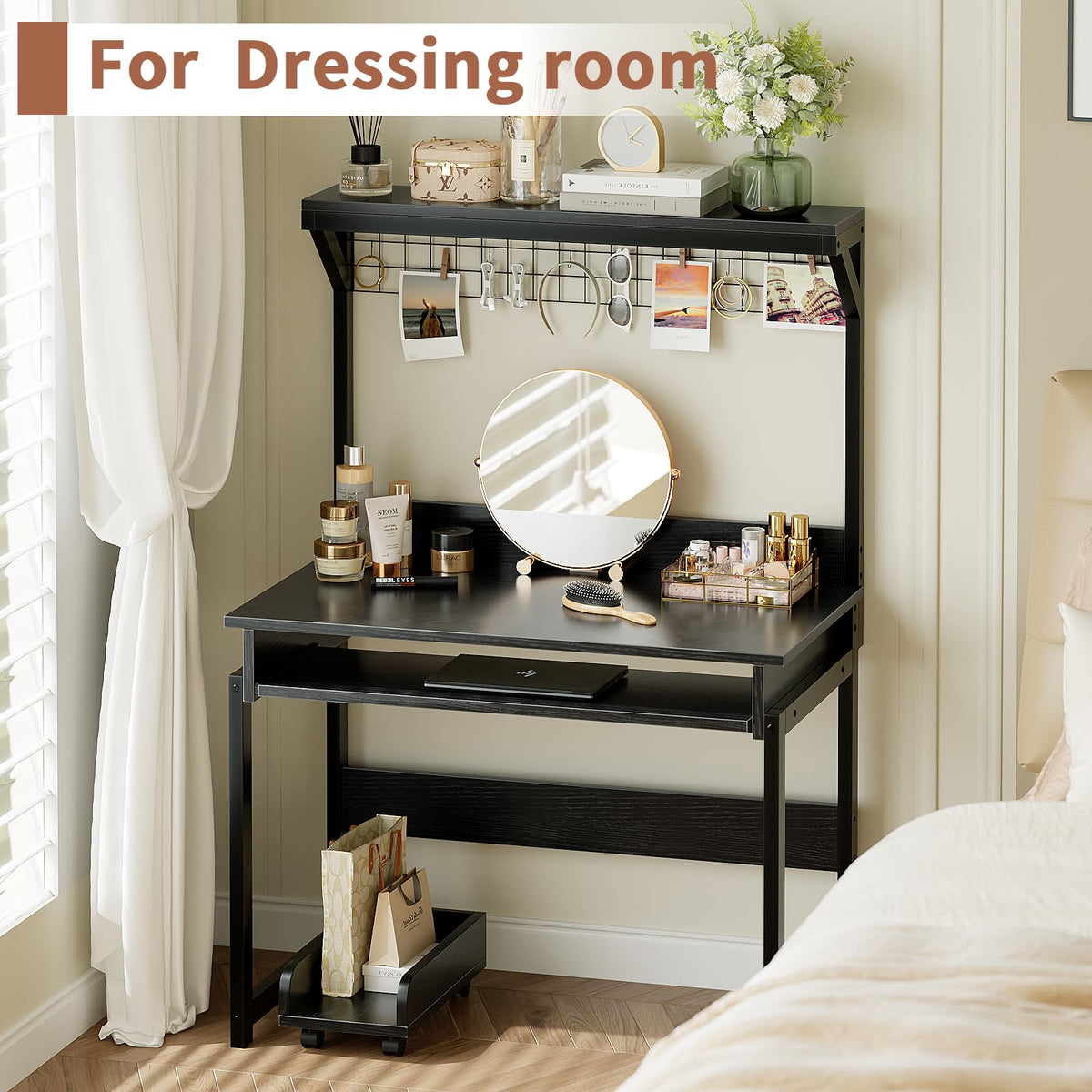 Compact Computer Desk with Hutch, Keyboard Tray and Storage Shelves