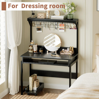 Compact Computer Desk with Hutch, Keyboard Tray and Storage Shelves