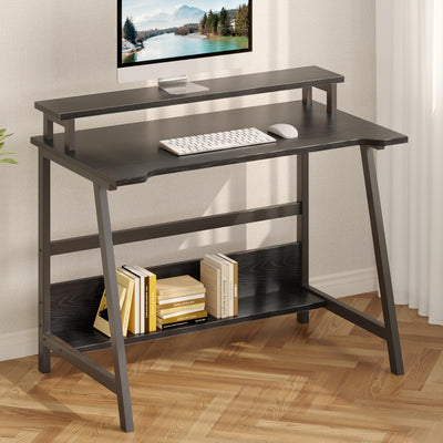 Compact Computer Desk with Storage Shelves for Small Spaces