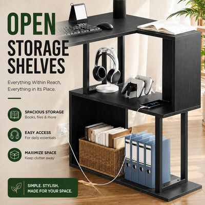 L-Shaped Computer Desk with Storage Shelves