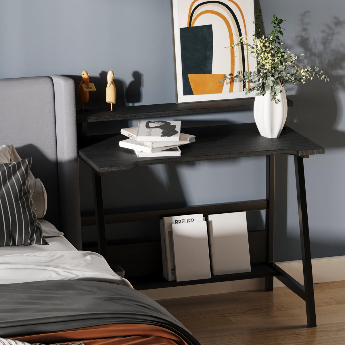 Compact Computer Desk with Storage Shelves for Small Spaces