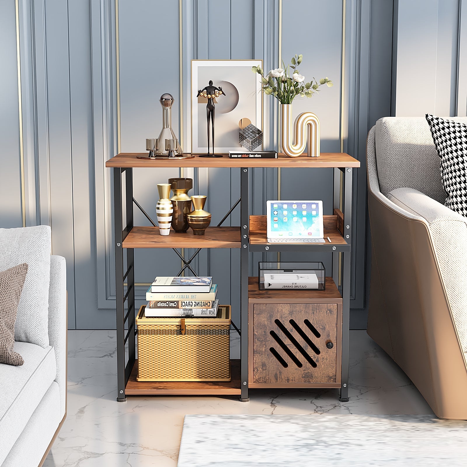 Metal Furniture Kitchen Organizer Rack Simple Assembly Wood Look