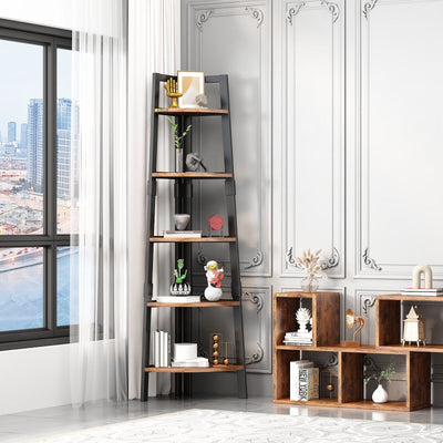 5-Tier Corner Bookshelf Storage Rack Shelves with Steel Frame