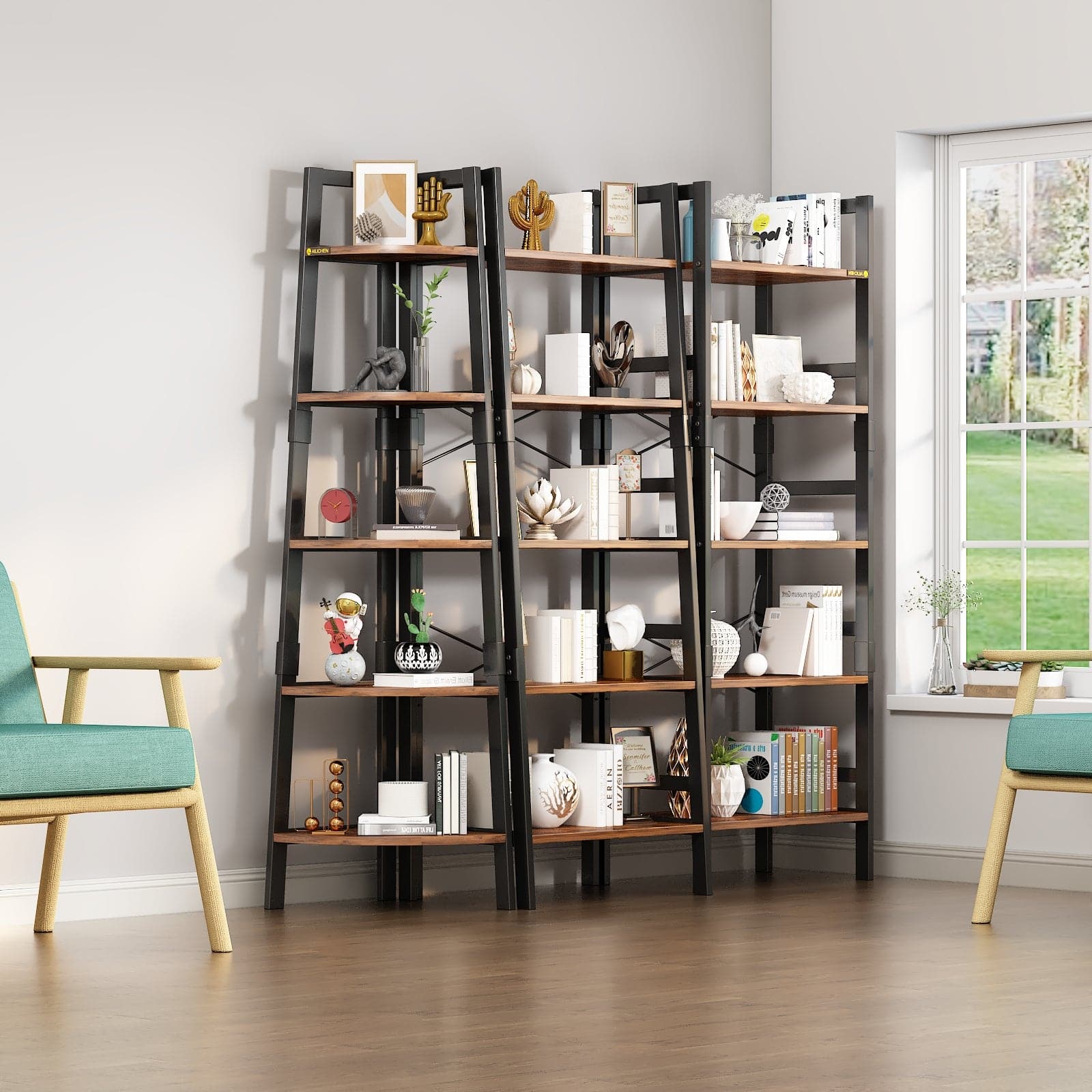 5-Tier Corner Bookshelf Storage Rack Shelves with Steel Frame