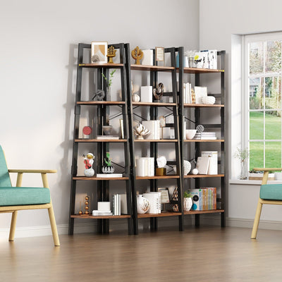 5-Tier Corner Bookshelf Storage Rack Shelves with Steel Frame