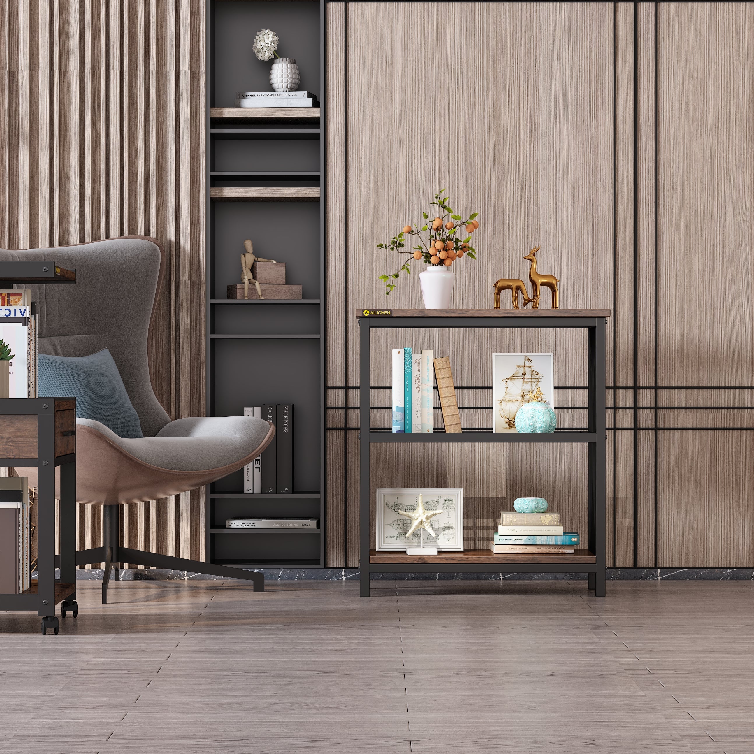 Display Rack 3-Tier Single French Oak Grey/ Black