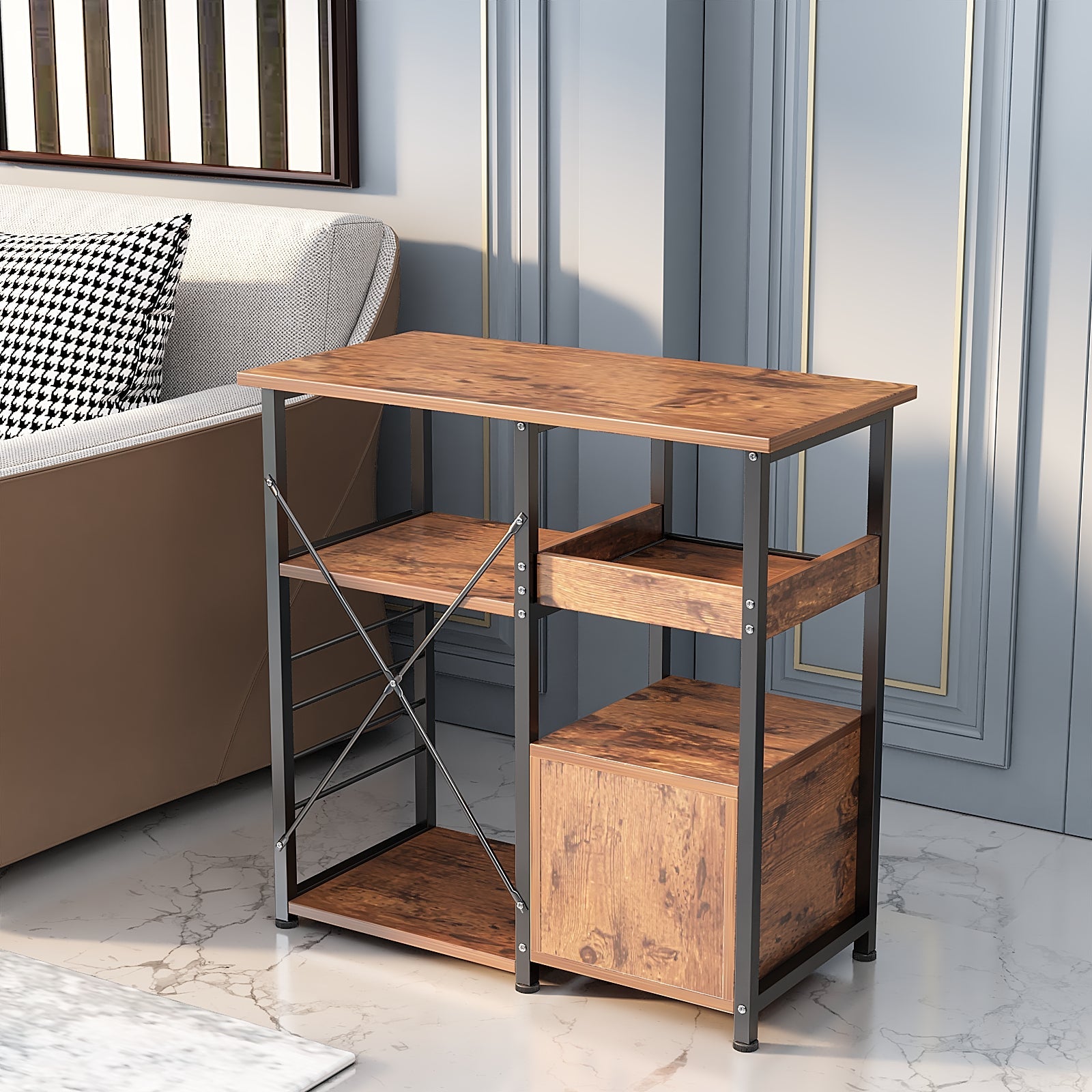Metal Furniture Kitchen Organizer Rack Simple Assembly Wood Look