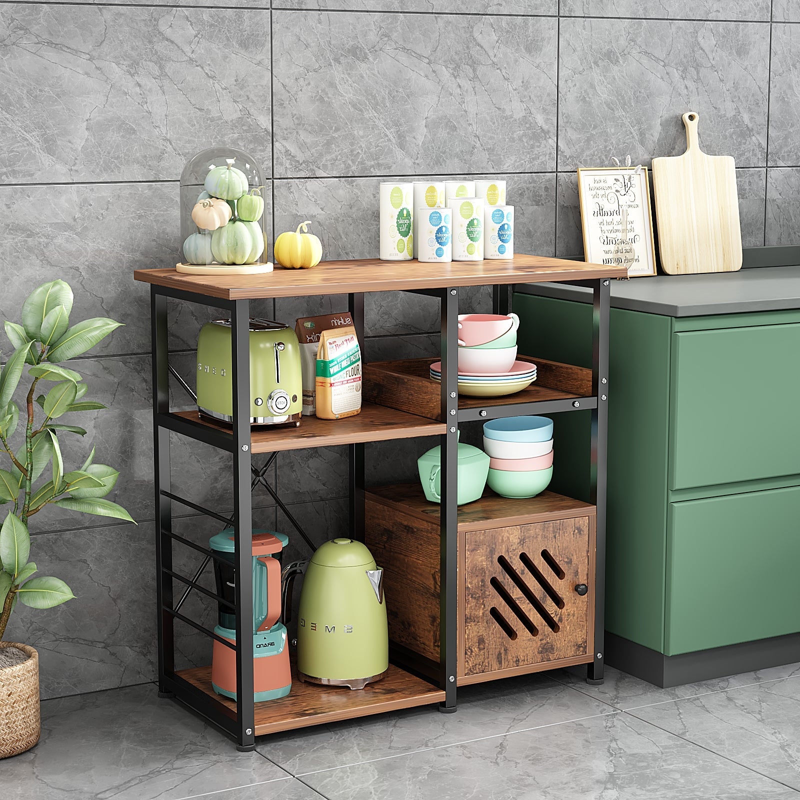 Metal Furniture Kitchen Organizer Rack Simple Assembly Wood Look