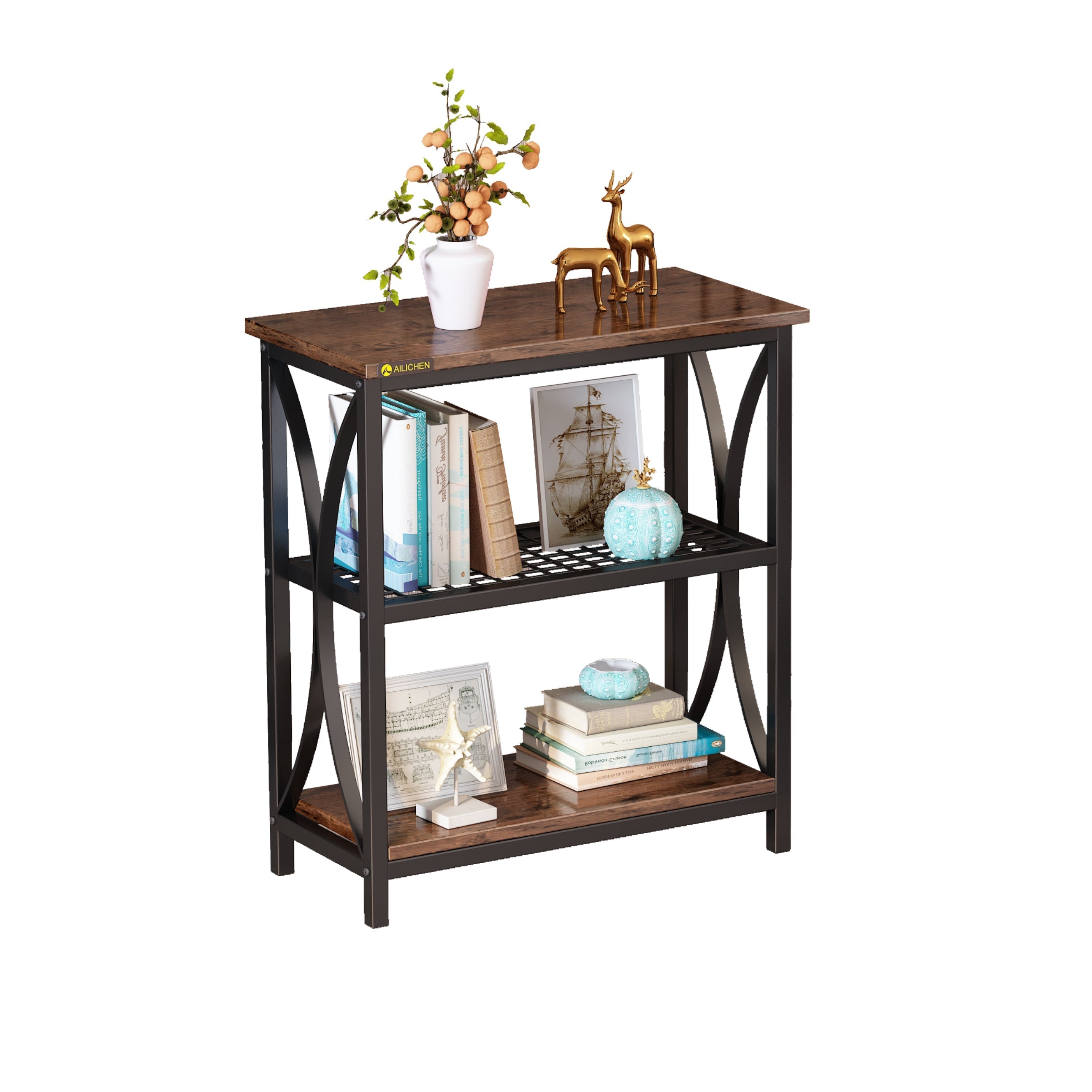 Display Rack 3-Tier Single French Oak Grey/ Black