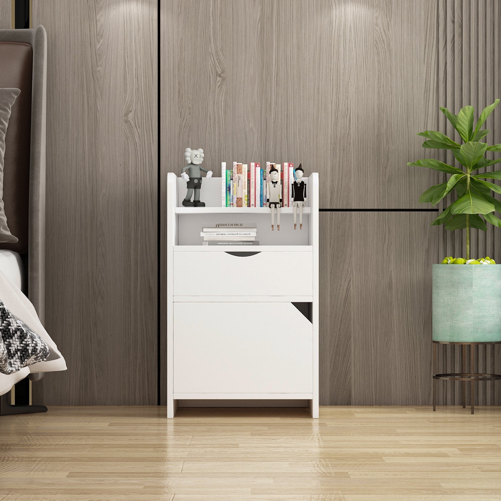 Nightstand with 2 Drawers and Open Storage Cabinet