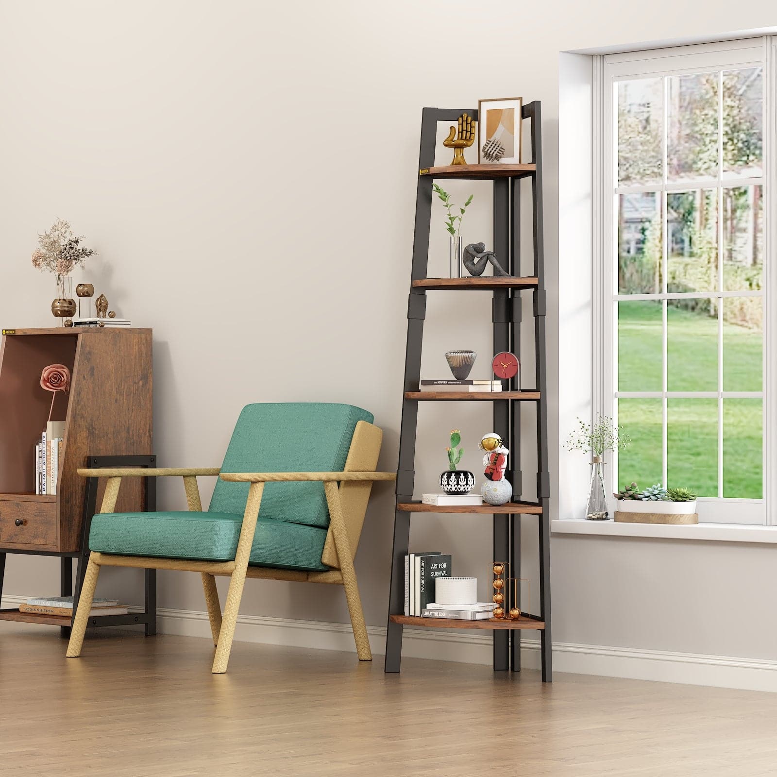 5-Tier Corner Bookshelf Storage Rack Shelves with Steel Frame