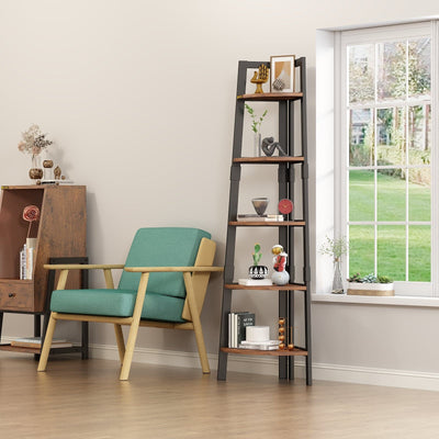 5-Tier Corner Bookshelf Storage Rack Shelves with Steel Frame
