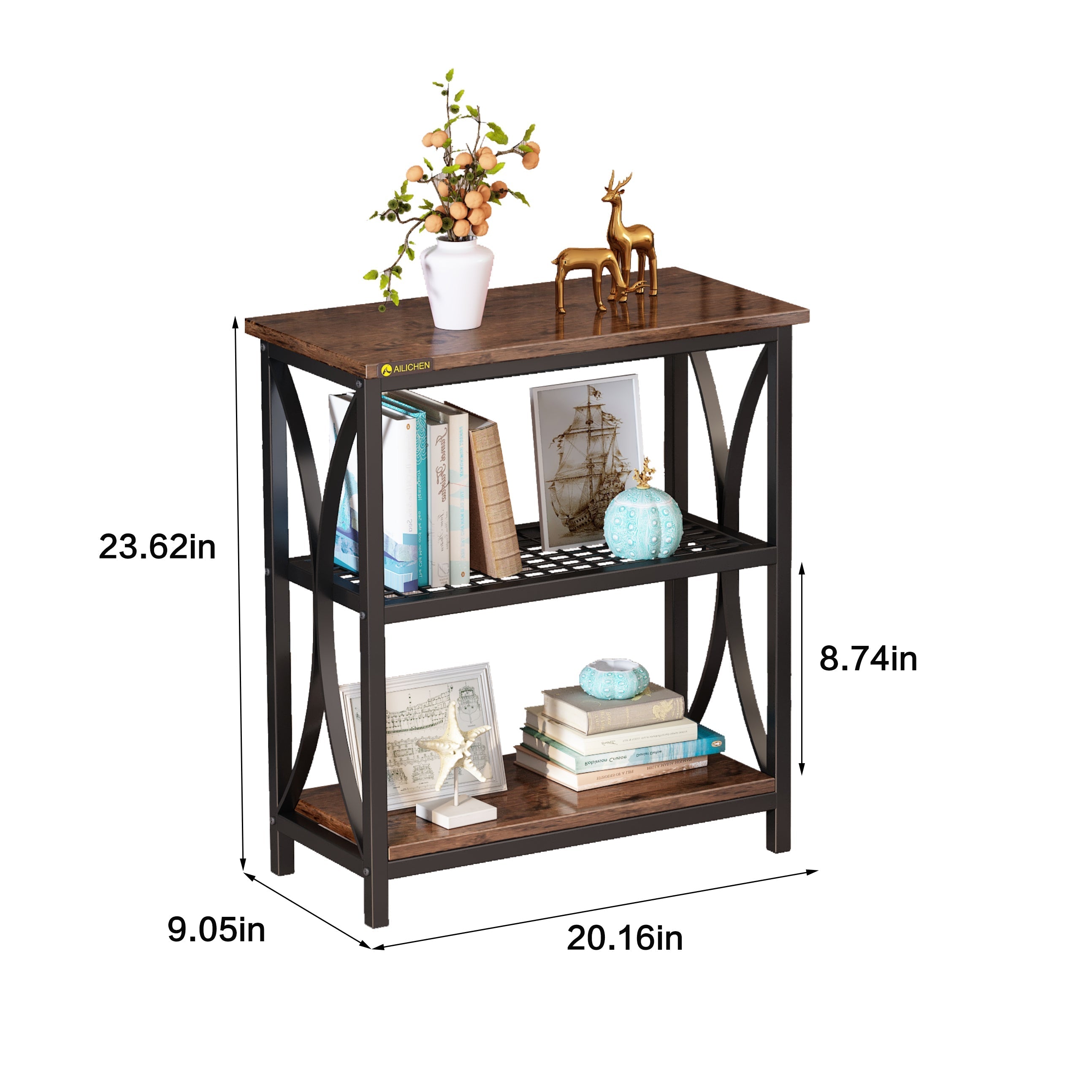 Display Rack 3-Tier Single French Oak Grey/ Black