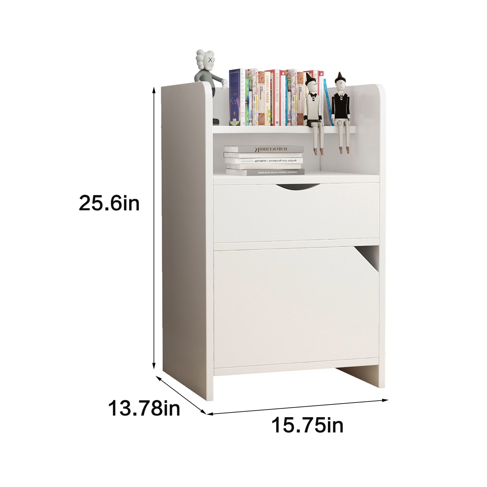 Nightstand with 2 Drawers and Open Storage Cabinet