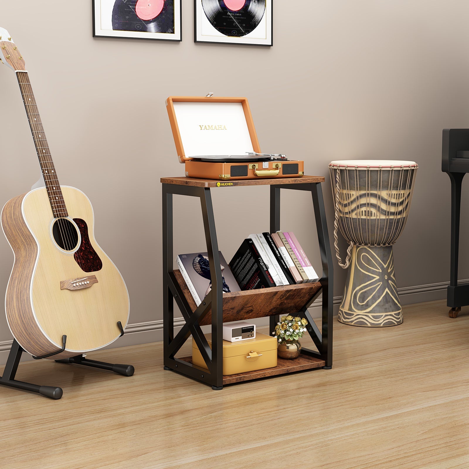 3-Tier Side Table with Magazine Holder – Alisened