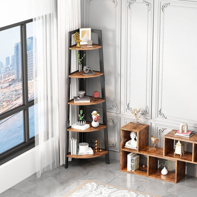 5-Tier Corner Bookshelf Storage Rack Shelves with Steel Frame