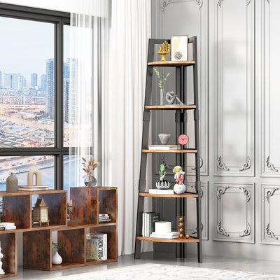 5-Tier Corner Bookshelf Storage Rack Shelves with Steel Frame