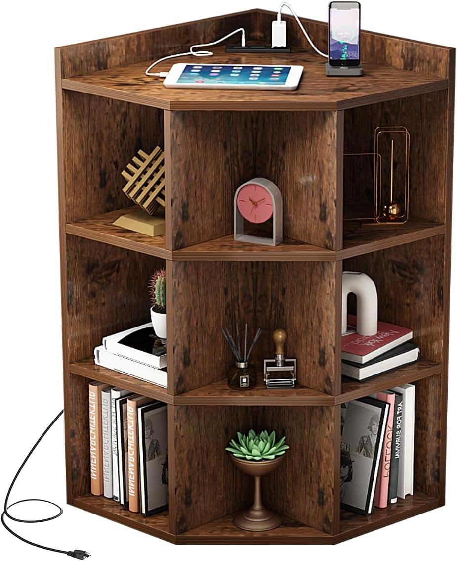 3-Tier Corner Cabinet with USB Ports and Outlet,Corner Storage Cabinet with 9 Cubes