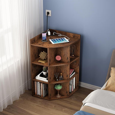 3-Tier Corner Cabinet with USB Ports and Outlet,Corner Storage Cabinet with 9 Cubes