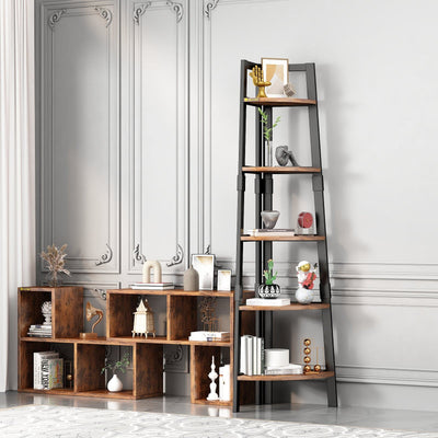 5-Tier Corner Bookshelf Storage Rack Shelves with Steel Frame