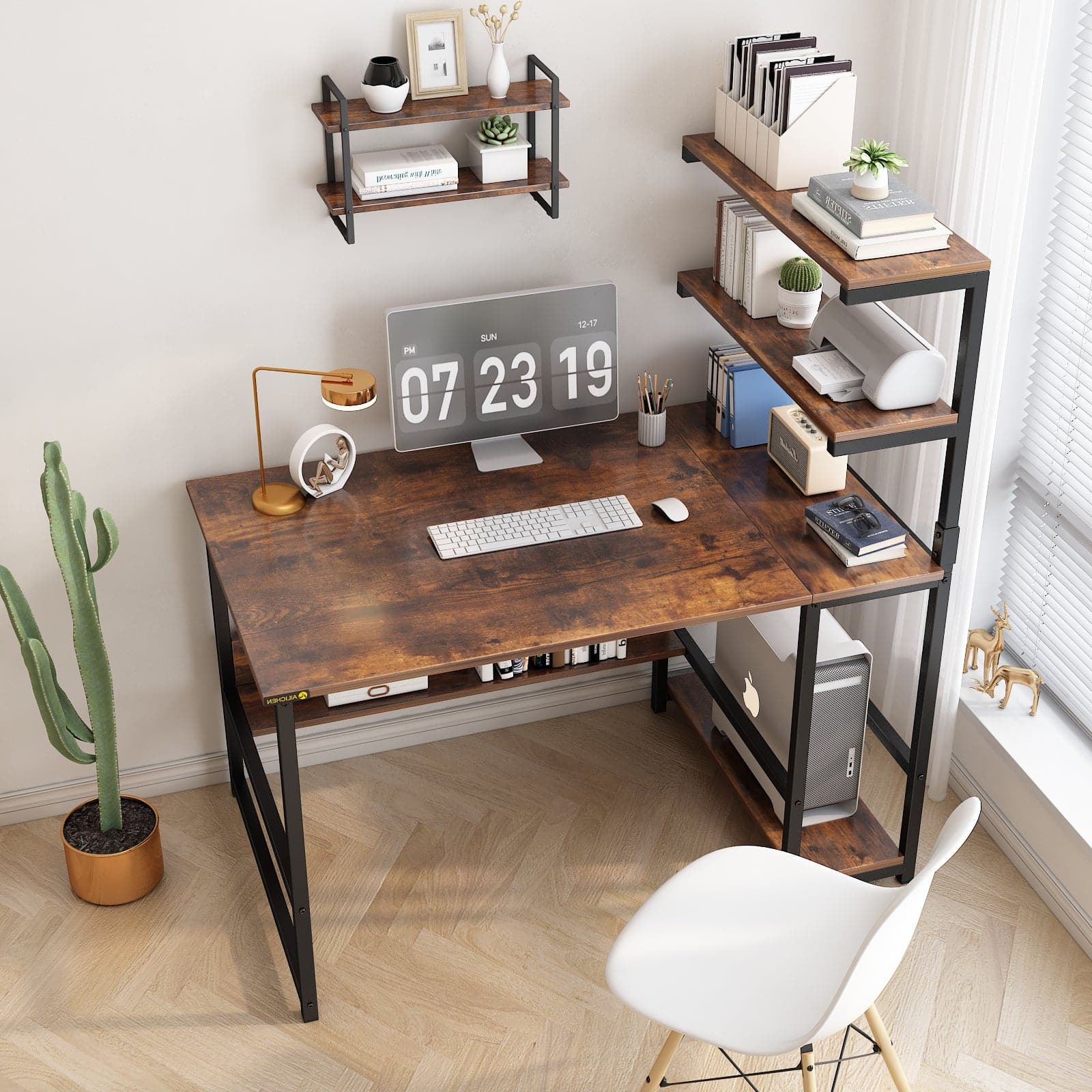 Computer Desk with 4-Tier Bookshelf for Home Office