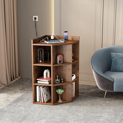 3-Tier Corner Cabinet with USB Ports and Outlet,Corner Storage Cabinet with 9 Cubes
