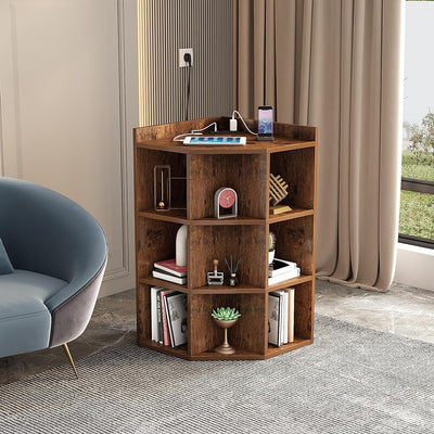 3-Tier Corner Cabinet with USB Ports and Outlet,Corner Storage Cabinet with 9 Cubes