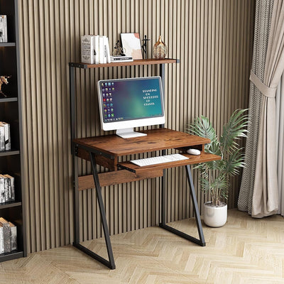 2-Tier Compact Laptop Desk with Keyboard Tray