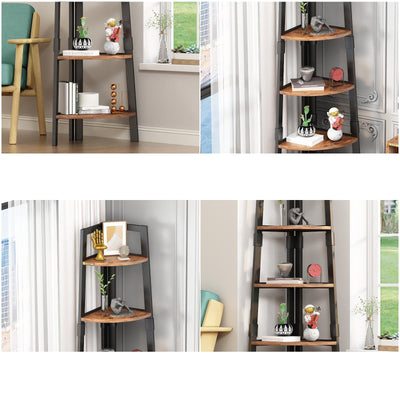 5-Tier Corner Bookshelf Storage Rack Shelves with Steel Frame