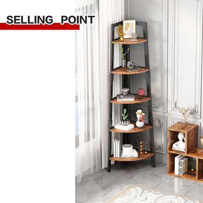 5-Tier Corner Bookshelf Storage Rack Shelves with Steel Frame